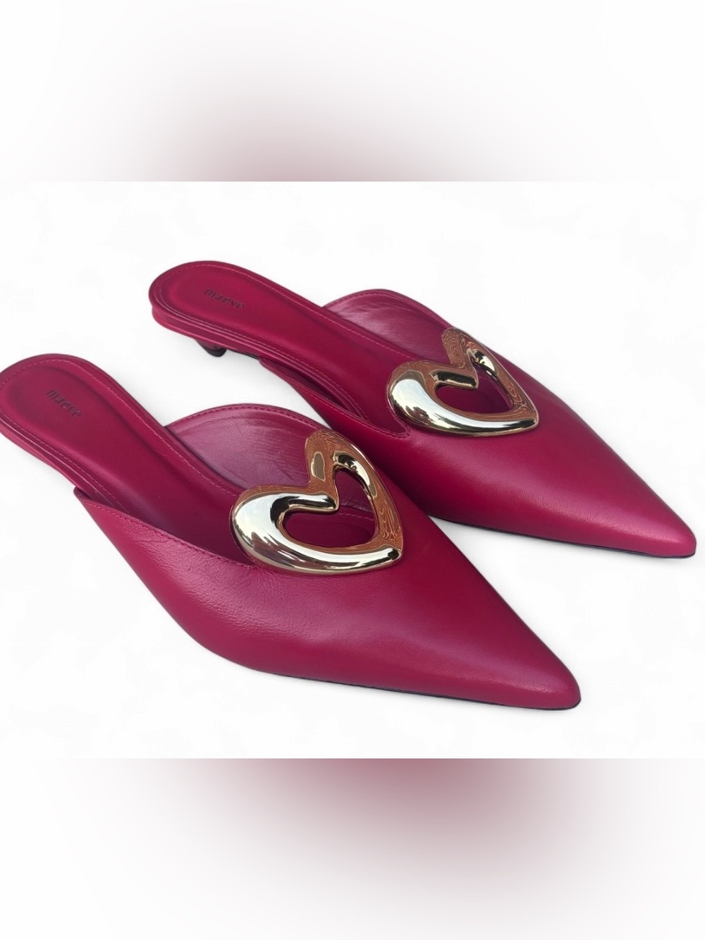 Maeve Anthropologie Women's Leather Slide-in Mules Gold Heart Detail Red 7.5-8
